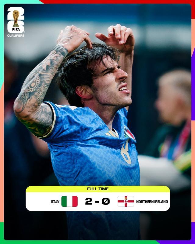 【世预赛】托纳利传射建功！意大利2比0晋级决战波黑